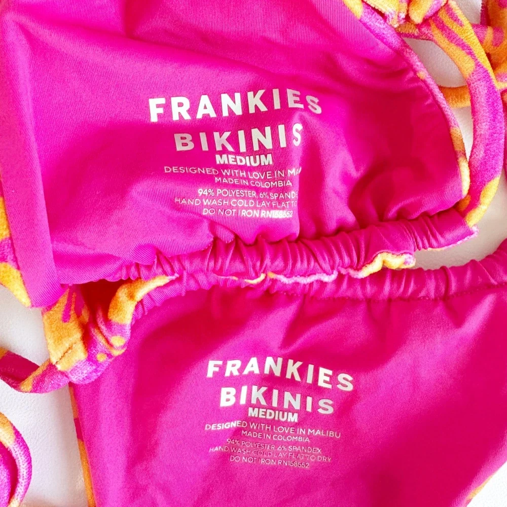 Frankie's Bikinis Women Tatum Terry Hibiscus Honey Floral Wrap Bikini Set Size M